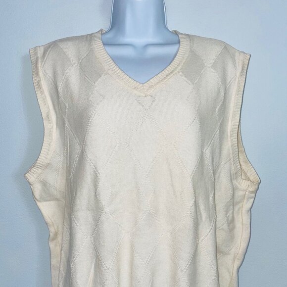 Club Room Mens L Sweater Vest Ivory Sleeveless Diamond Knit - Picture 3 of 10